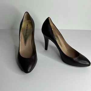 EMPORIO ARMANI Chocolate Leather Heels Sz‎ 38